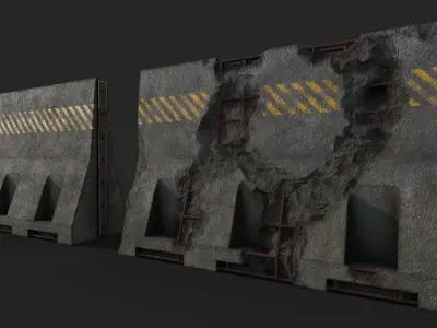 Concrete Barrier - Destroyed and New Low-poly 3D model