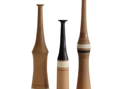 Bruno Gambone Set of 3 Bottles Ceramic Vases 3D model