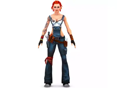 Female Builder - Engineer Woman - Overall Tool Belt - Animated Low-poly 3D model