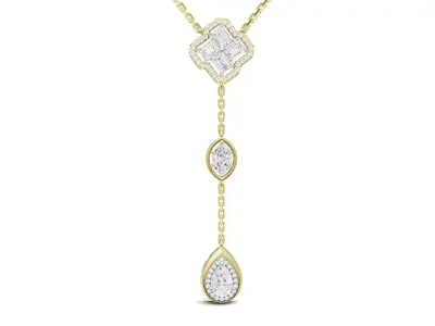 MultiShape Diamond YDrop Chain Pendant With Emrald Marquise Pear 3D print model