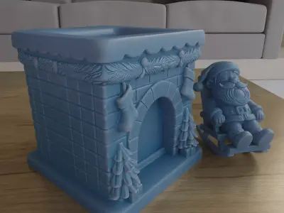Santa Sleeping Fireplace Planter Candy Container STL 3D Model 3D print model