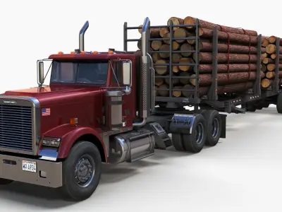 Freightliner Classic logger semitruck Low-poly 3D model