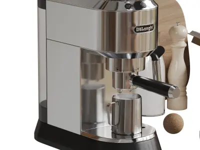 Kitchen Decor With Coffee Machine and Croissants 3D model