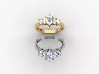 5 Oval diamonds wedding ring 3D print model