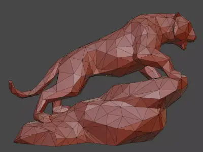 Low Poly Tiger on Rock  Low-poly 3D model