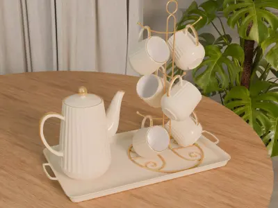 Cup Set - Ligh Yellow - Tea Cup Holder 3D model