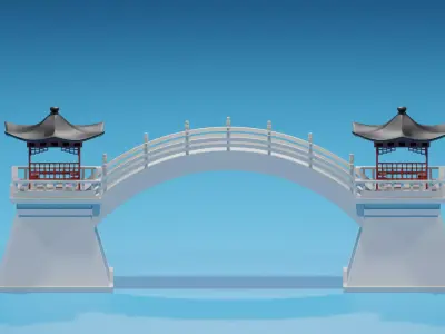 Cartoon Chinese Pavilion and Stone Bridge 2 3D model