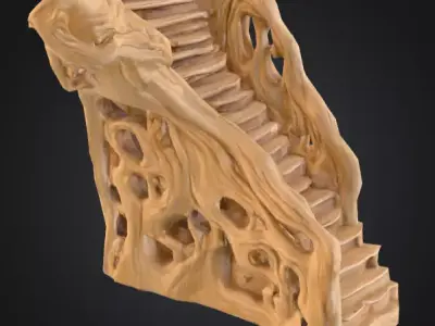 carved driftwood staircase 3D print model