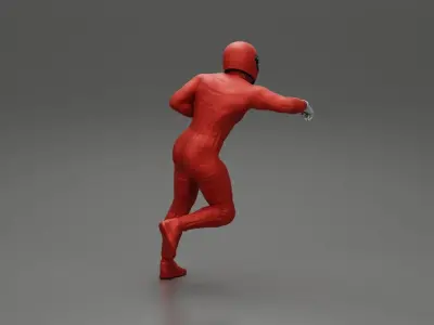 Motorbiker standing pushing his motorbike 3D print model