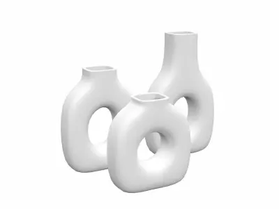 White Ceramic Vase Set 3D model