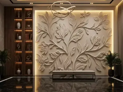 Modern Floral Relief Panel Wall Decor Set STL Mural CNC 317 3D model