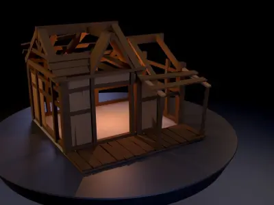 Destroyed Hut Low-poly 3D model