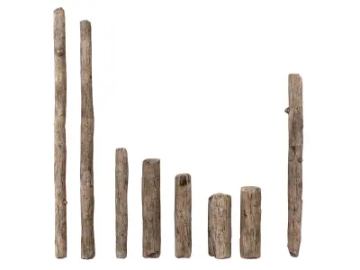 Old Wooden Poles and Planks 13 pieces Low-poly 3D model