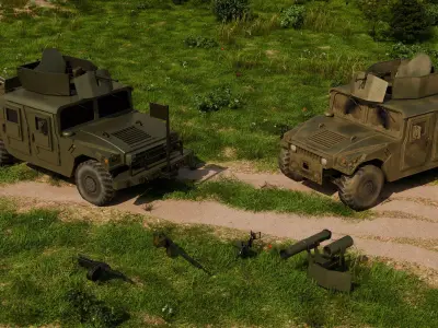 HMMWV m1114 and m1151 with 4 weapons Low-poly 3D model