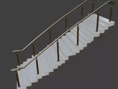 Luxurious White Marble Staircase with Bronze Handrails 3D model