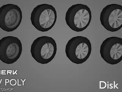 LowPoly Autoshop garage with tires and tools Low-poly 3D model