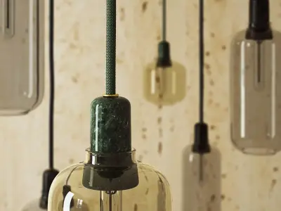 Amp pendant light with glass bottle hanging from it 3D model