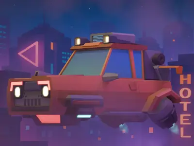 Low Poly Car-Cyberpunk Car Stylized Low-poly 3D model