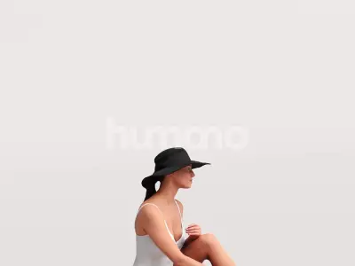 Humano Woman in swimsuit and hat sitting pool-2511-050-7491 3D model