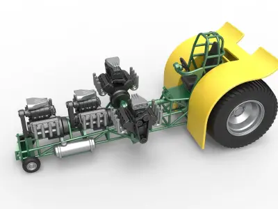 Pulling tractor 4 engines V8 Version 4 Scale 1 to 25 3D print model