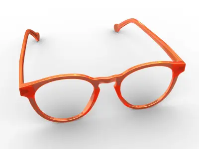 Fashion Round Glasses Transparent Red Frame 3D model