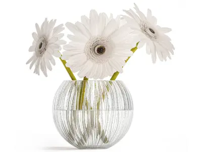 Set of bouquets Hydrangea Gerbera Peonies Iris vase 424 3D model