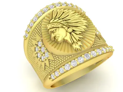 Native Chief Head Diamond Ring  2474 3D print model