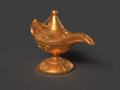 Chinese gold magic lamp   Low-poly 3D model