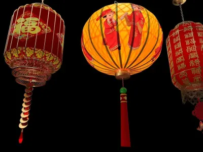 Chinese  red lantern  3D model 7