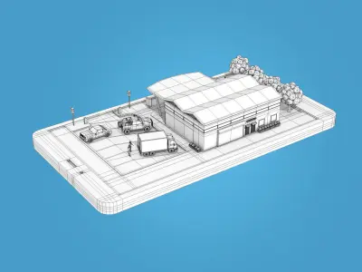 Cartoon Supermarket on Phone screen  Low-poly 3D model