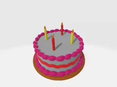 3D Cartoon Birthday Cake with Candles Free 3D model