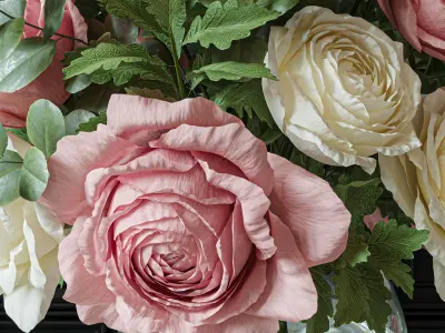 Flower Set 049 pink and white rose 3D model