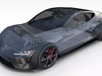 Tesla Roadster 2020 Midnight Silver with interior and chassis 3D model