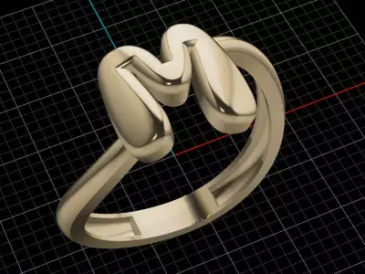 M alphabet bypass shell hallow ring 3D print model
