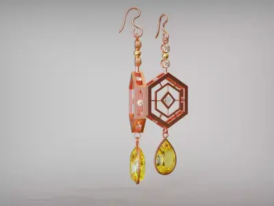 Diamond pear earrings pink rose gold fashion decor woman 3D print model