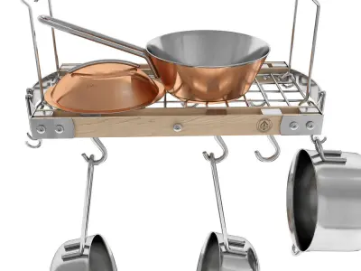 Ceiling Pot Rack - Hanging Shelf Kitchen with Pans 3D model