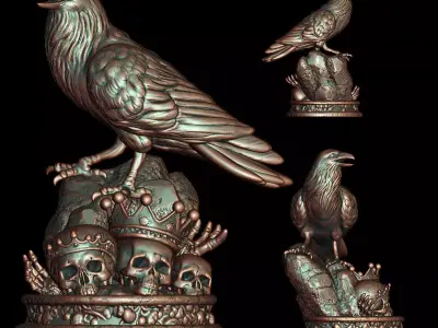 Raven with skull  3D print model