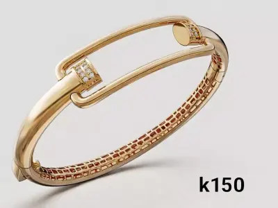 Elegant -Form Gold Bangle with Refined Stone Accents 3D print model