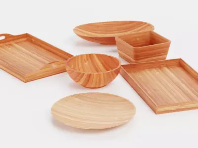 -Bamboo Tableware- Low-poly 3D model