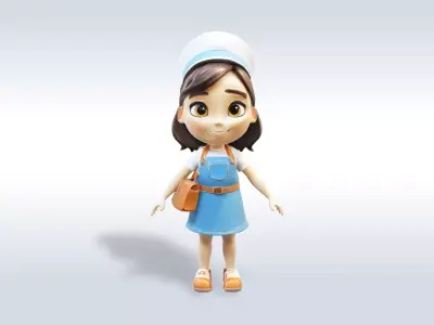 3D Cartoon character t pose sport girl gym Low poly 3D model 3D model buy