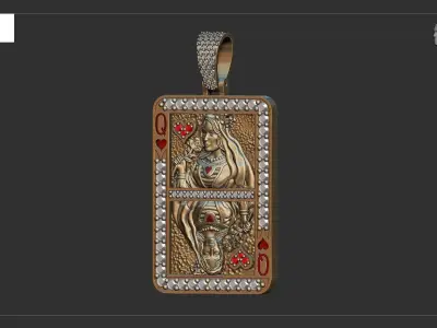 Queen Card Diamond Pendent 3D print model 3D print model