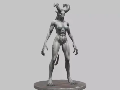 Stylized Female Demon Figure with Horns Printable Fantasy Low-poly 3D model