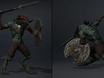 Ghost Spearman Damaged Low-poly 3D model