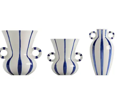  Wide mouth ceramic striped vase 3D model