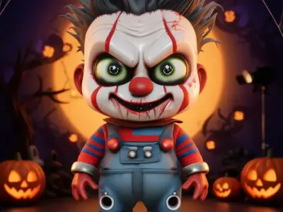 Cute Halloween Clown 3D Model Cartoon Character Spiky Hair Low-poly 3D model