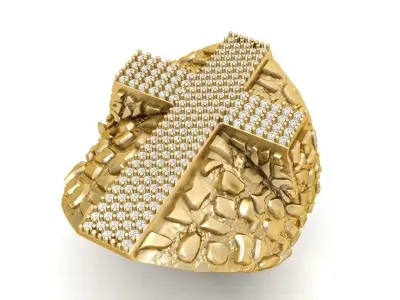 Nugget Diamond Cross Ring  3D print model