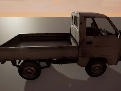 Low poly van old truck with wooden bed Low-poly 3D model