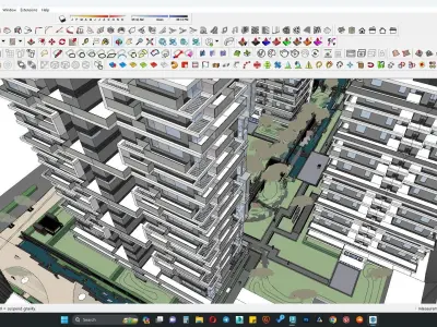 luxury shopping mall with balcony residential apartment 3D model