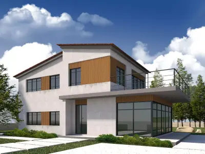 villa house with two stories and balcony 3D model buy