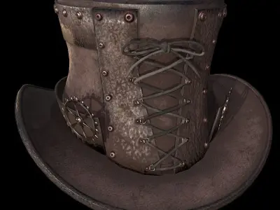 Steampunk hat low poly 6 texture options and high poly Low-poly 3D model